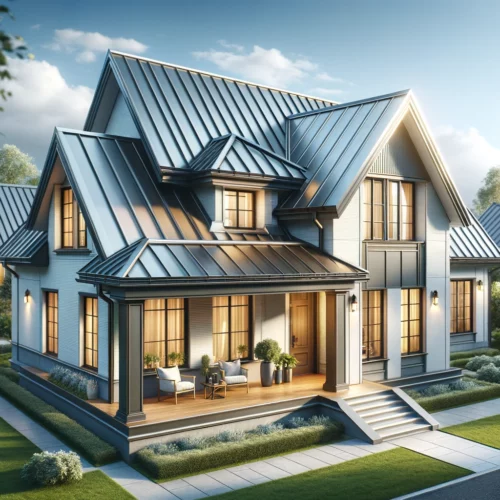 Stylish house with an elegant metal roof, combining beauty and durability.